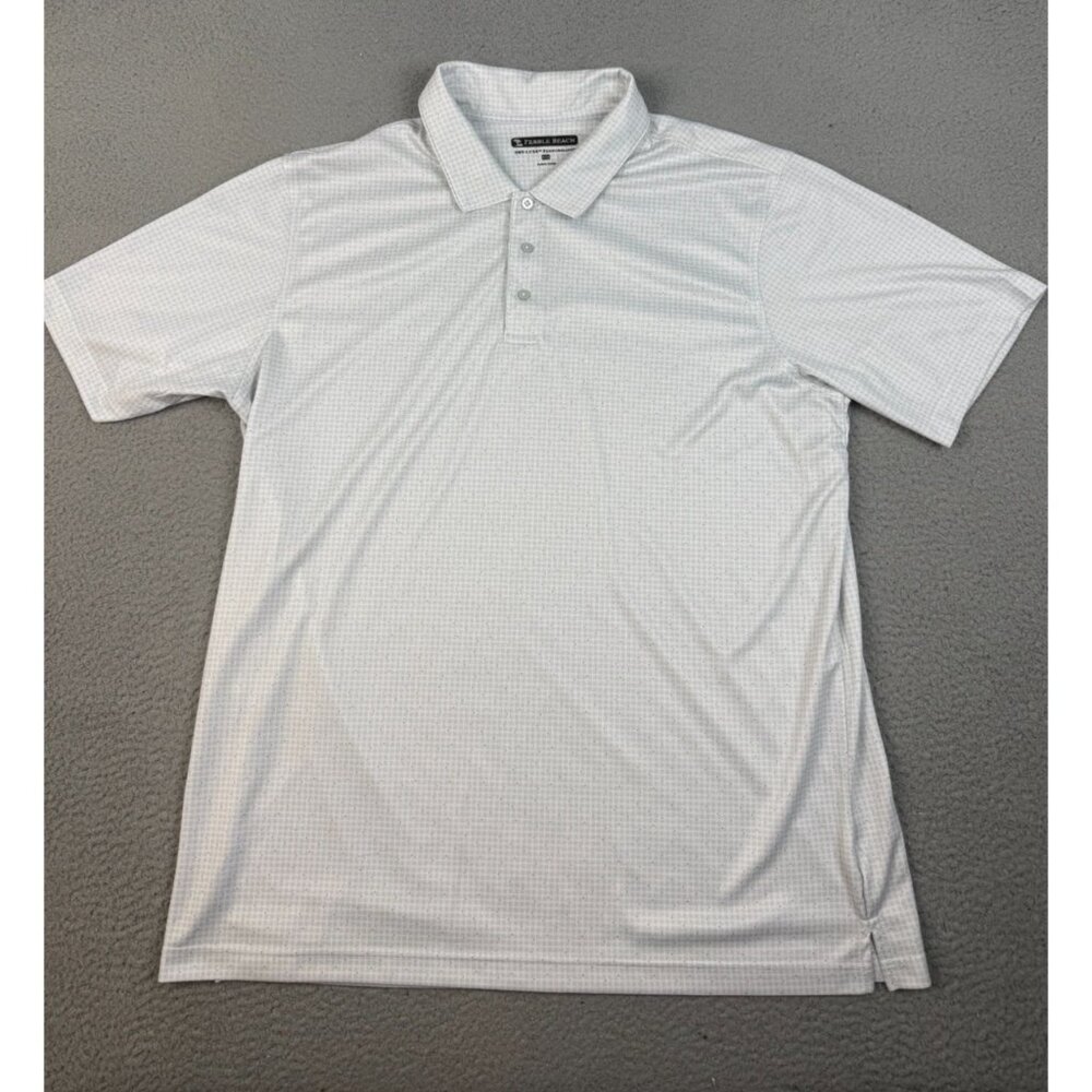 Pebble Beach Polo Shirt 2XL White Gray Blue Dry Luxe Performance Golf Casual XXL